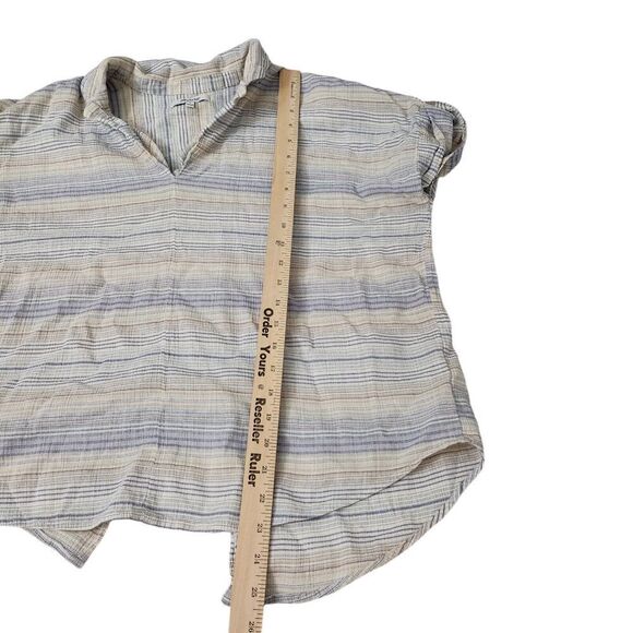 Madewell‎ Top Medium Crinkle Hayden Popover Striped Shirt Blue Tan  Blouse - Picture 9 of 9
